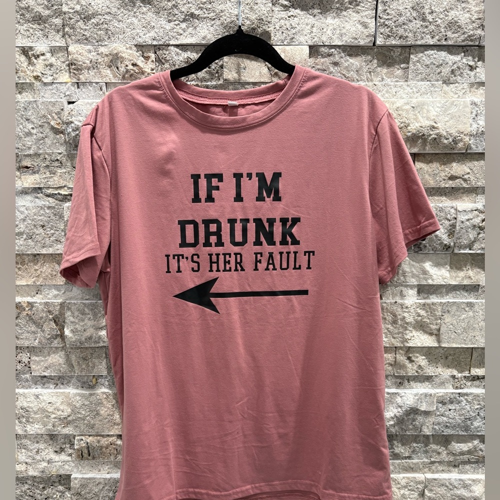 Pink Graphic T-Shirt with Black Text,‎ excellent condition